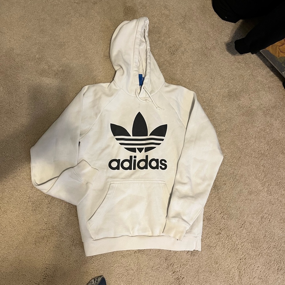 Adidas White Trefoil Hoodie (size: M)